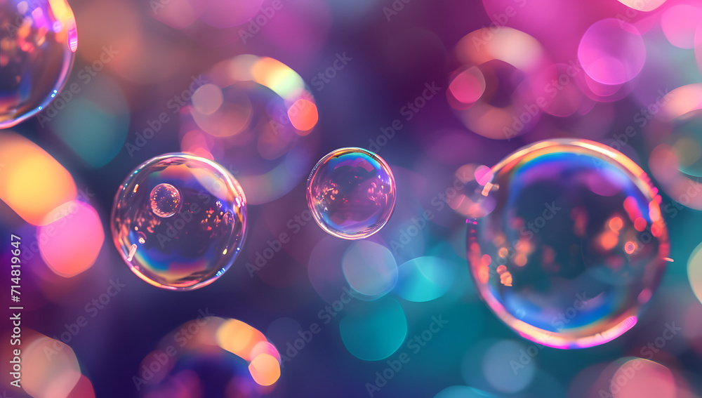 colourful soap bubbles floating on a colorful colorful background 