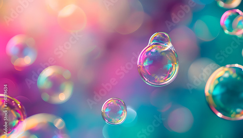 colourful soap bubbles floating on a colorful colorful background 
