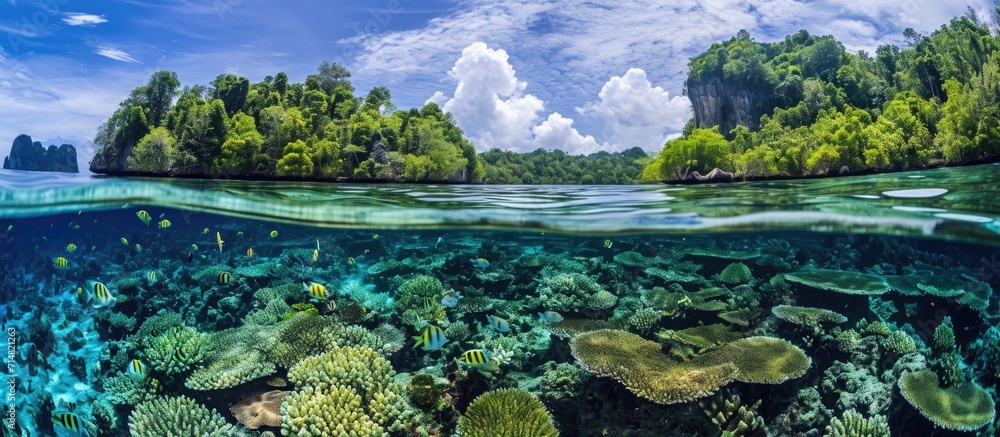 Raja Ampat, Indonesia, boasts abundant marine life, making it a popular spot for diving and snorkeling.
