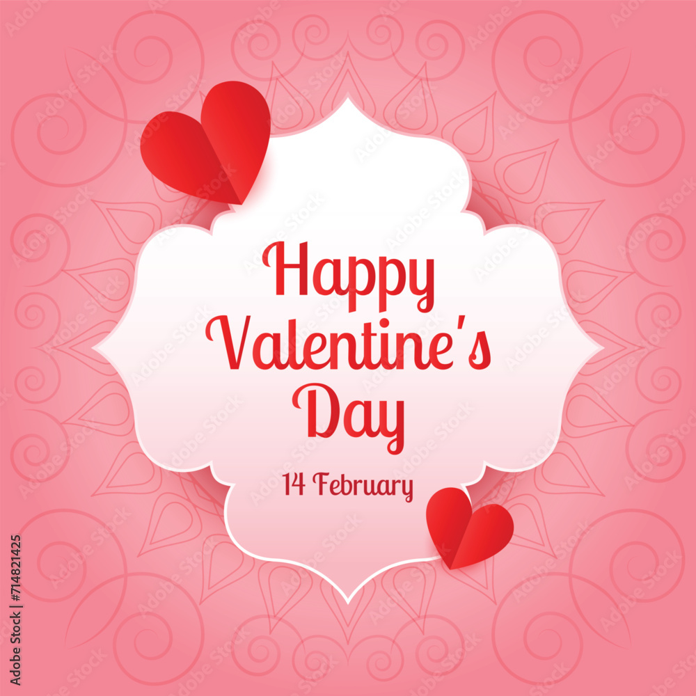 happy valentines day greeting with hearts with minimal pink background vector