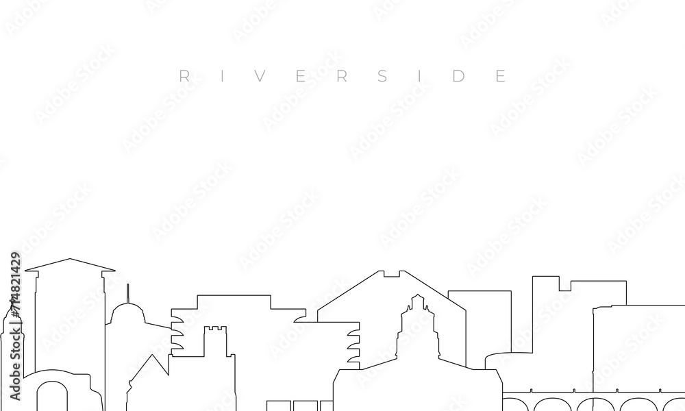 Outline Riverside skyline. Trendy template with F Riverside buildings and landmarks in line style. Stock vector design.