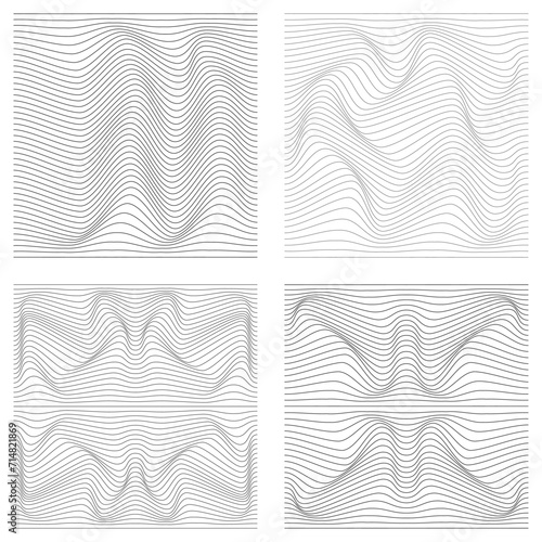 Set. Abstract relief background with optical illusion of distortion. Vector.