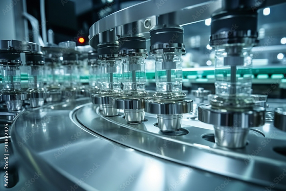 The production process of medical ampoules at a drug factory. Conveyor. AI generated. The production process of medical ampoules at a drug factory. Conveyor. AI generated.