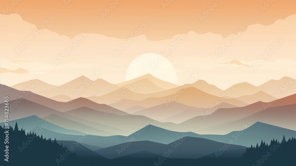 Minimalistic Style Frame: Abstract Landscape Banner with Polygonal Mountains AI Generated