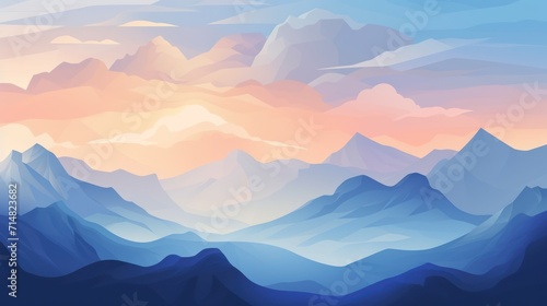 Minimalistic Style Frame: Abstract Landscape Banner with Polygonal Mountains AI Generated © Alex