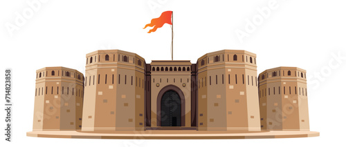 indian maratha fort with flag vector photo