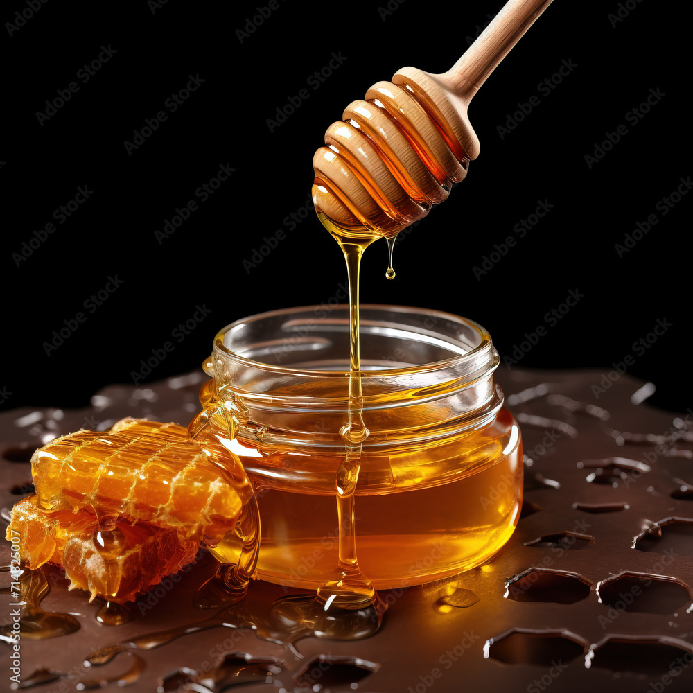 honey in glass bottle,created with Generative AI tecnology. honey in glass bottle,created with Generative AI tecnology.