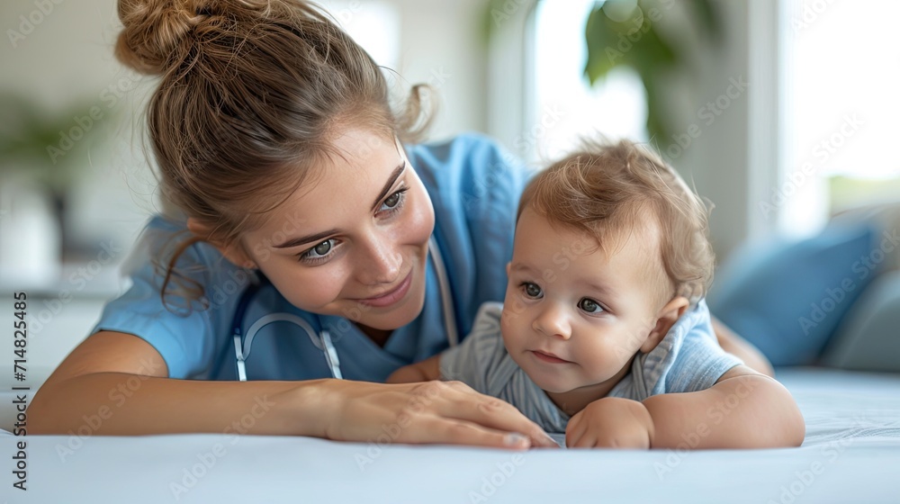 medical professional conducting a thorough health examination on a newborn, focusing on a side-angle shot to emphasize the professionalism and care medical professional conducting a thorough health examination on a newborn, focusing on a side-angle shot to emphasize the professionalism and care
