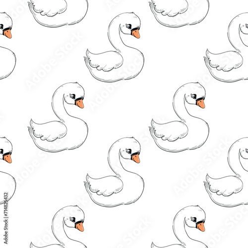 Hand drawn Swan pattern vector illustration, textile, print.