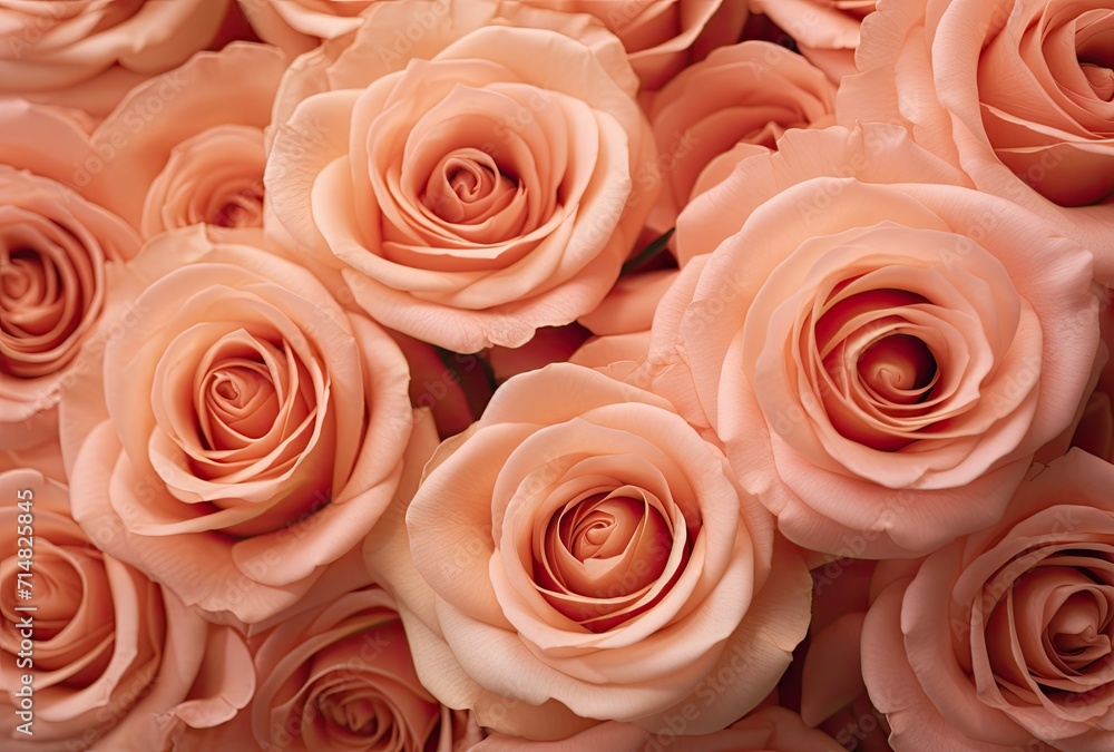 A close-up of a bouquet featuring pink and orange roses set against a background with a peach fuzz color tone. A close-up of a bouquet featuring pink and orange roses set against a background with a peach fuzz color tone.