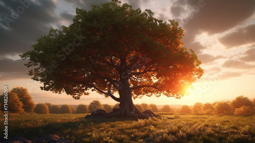 Leafy Tree With Sunset in the Background