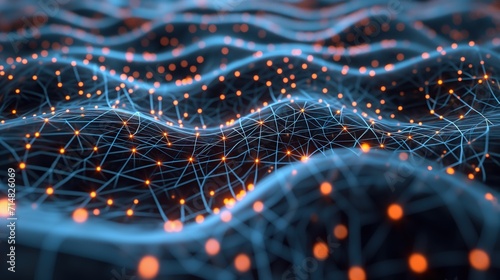 A close-up photo of a 3D representation of a neural network, with interconnected nodes and pathways illuminated to show the flow of information, resembling a complex digital brain. Created Using: Macr