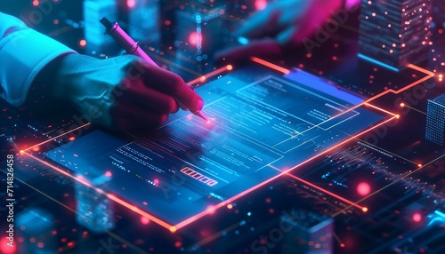  the integration of smart contract technology with document automation, showcasing how legal agreements can be executed automatically with blockchain-based solutions. photo