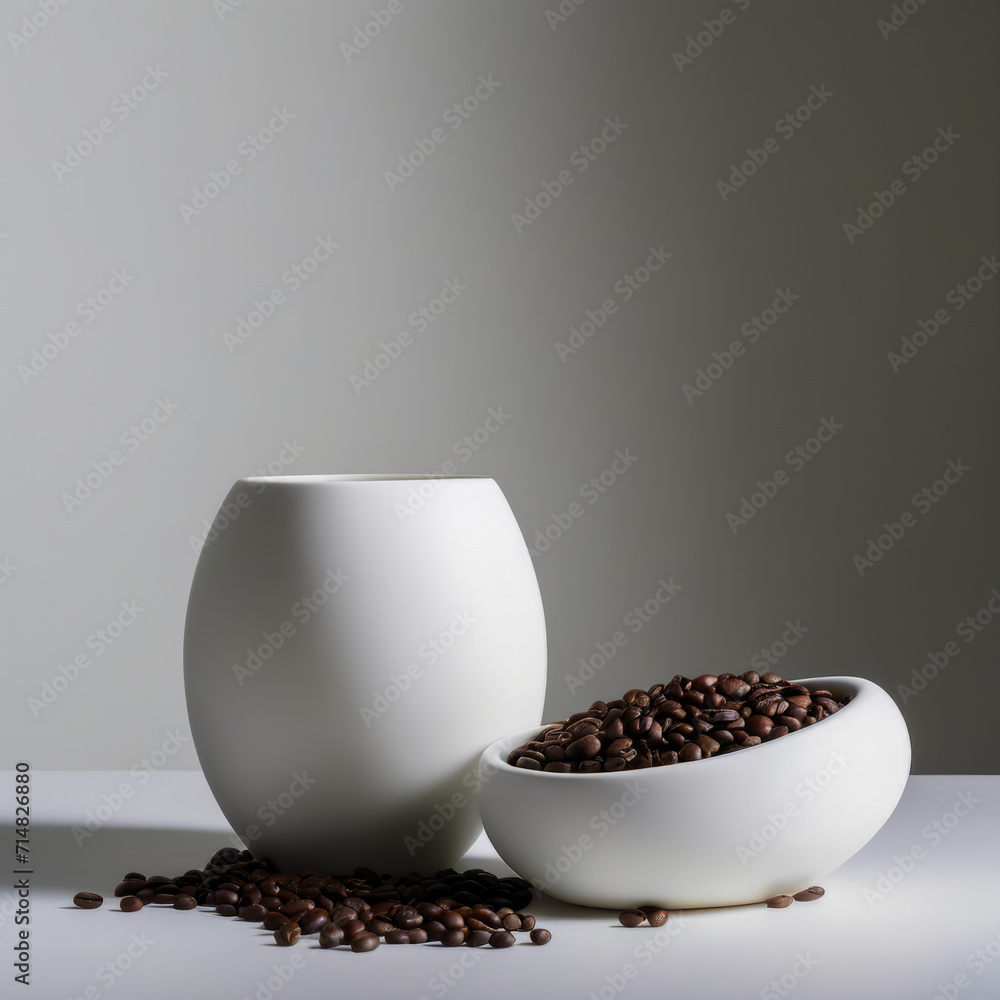 coffee beans and white cup coffee beans and white cup
