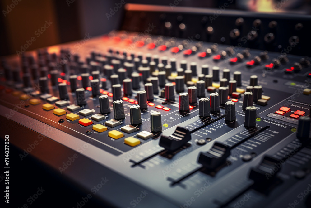 DJ studio sound console for mixing tracks and processing sounds. DJ studio sound console for mixing tracks and processing sounds.