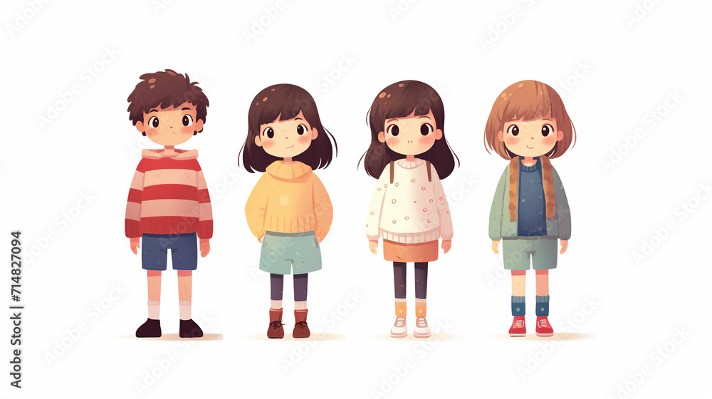 Illustration of children in colorful clothing,created with Generative AI tecnology. Illustration of children in colorful clothing,created with Generative AI tecnology.