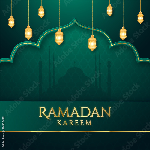 Luxury islamic background with decorative ornament pattern and lanterns Premium Vector