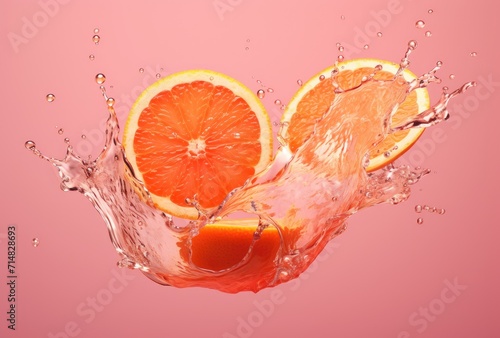 A grapefruit captured in a dynamic splash of water, creating a refreshing and vibrant image.