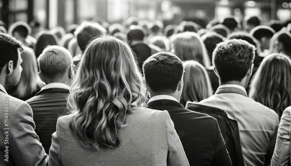 Obraz premium crowd of people in black and white, picture taken from the back