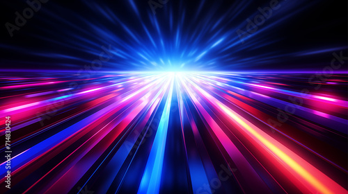 Abstract futuristic technology background with orange purple and blue neon lines on black background.