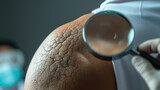 close up of a body , magnifying glass over skin- irritation, skin cancer
