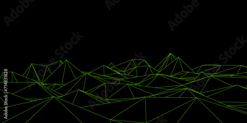 Abstract black and green futuristic 3D map. 3D space landscape background. Vector grid. The retro style of the 80-s, 90-s.
