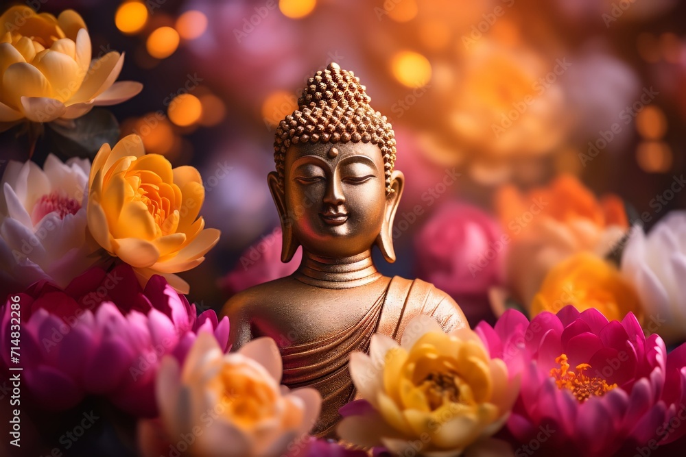 A buddhist statue with beauty background