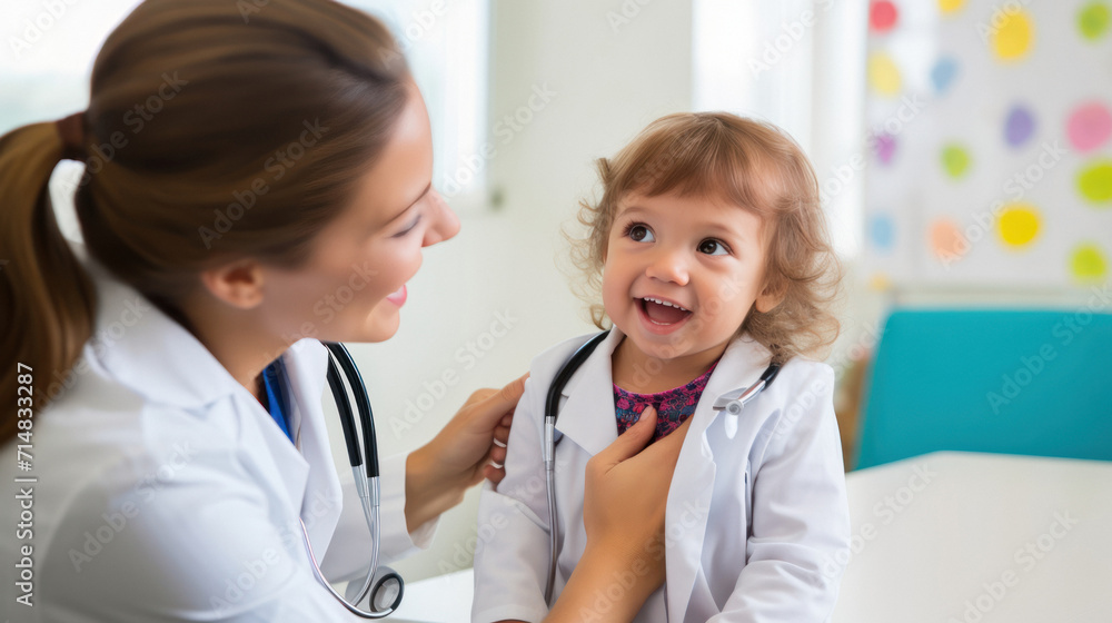 Smiling woman doctor examining cheerful little girl Smiling woman doctor examining cheerful little girl