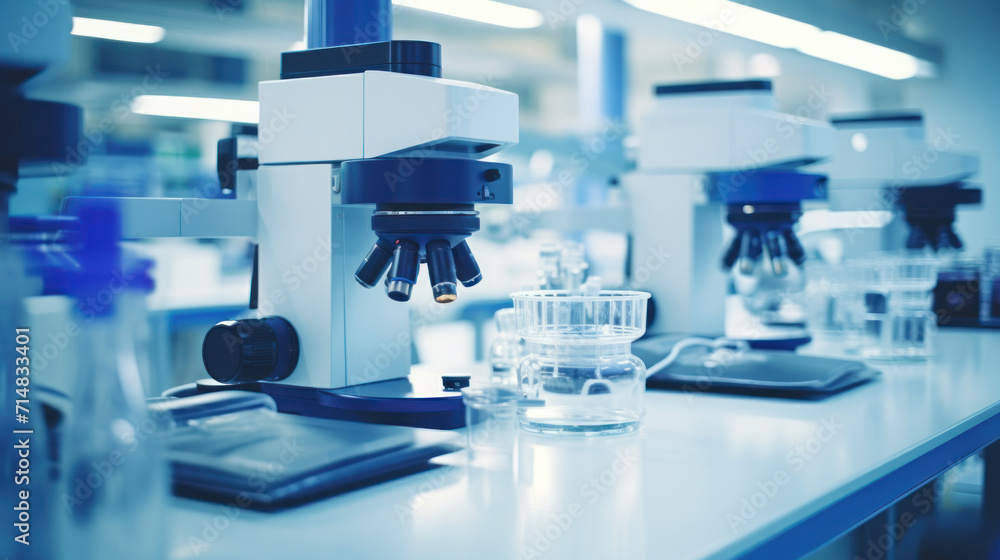 Professional microscope and lab glassware for scientific research Professional microscope and lab glassware for scientific research