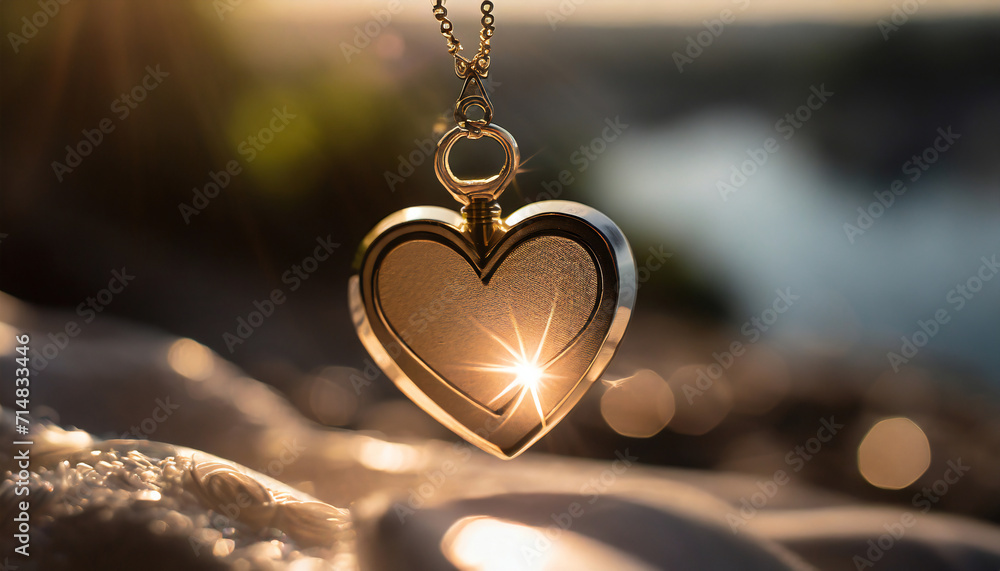 Glowing shiny gold heart keychain for romantic valentine day or wedding date ceremony.