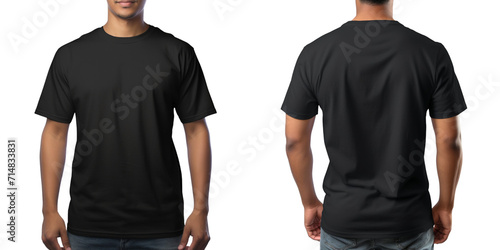 Set of plain black color t-shirt template front and back view mock up isolated on a transparent background photo
