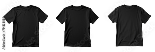 Set of plain black t-shirt template front view mock up isolated on a transparent background