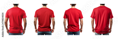 Set of plain red color t-shirt template back view mock up isolated on a transparent background