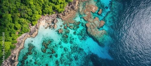 A bird's eye view of stunning coral reefs in clear water on Atauro Island in East Timor, Southeast Asia. photo