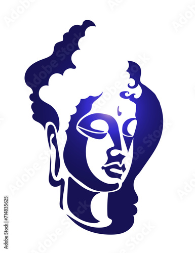 Vector image of the head of Gautam Buddha in profile. Postcard, poster, banner, tattoo - Buddha Purnima or Vesak card. Siddhartha, Shakyamuni, Tathagata, Gina, Bhagavan photo