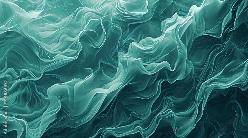 Obraz premium Fluid Dynamics Symphony with a teal wavy abstract background.