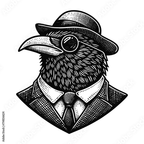 cool raven in a suit wearing sunglasses sketch