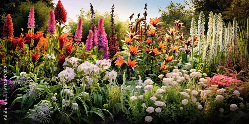 Represents a diverse array of plant species cultivated in the garden Represents a diverse array of plant species cultivated in the garden