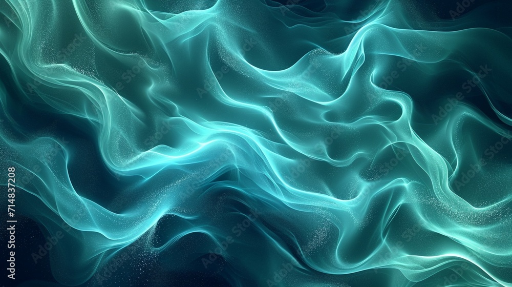 Obraz premium Fluid Dynamics Symphony with a teal wavy abstract background.