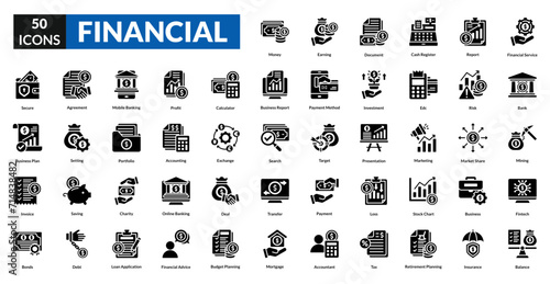 Financial glyph icon collection set