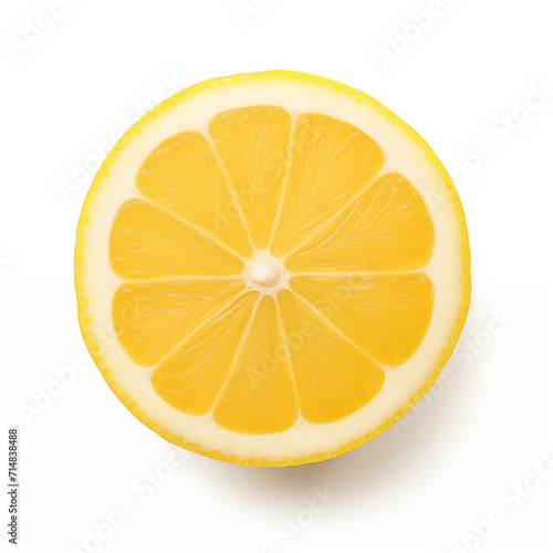 A slice of lemon shows on top view isolated white background 
