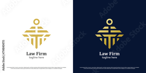 Bold judgment logo design illustration. Form of scales of justice judicial government court judge prosecutor lawyer. Simple geometric balance capital business letter T icon symbol ancient greek.