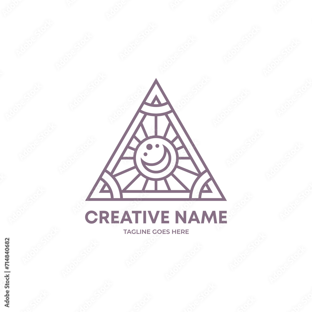 Abstract Geometric Triangle shape Moon star and sun concept logo. Geometric logo. triangle logo, Geometric Eye logo.