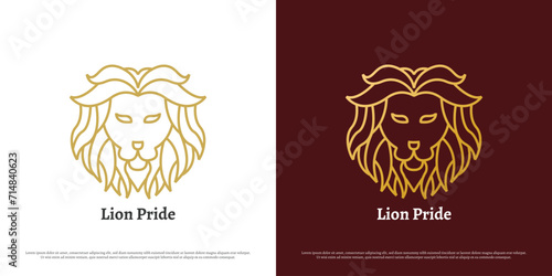 Lion mascot logo design illustration. Silhouette shadow of wild wild animal ferocious predator carnivore king of the jungle leon lion face. Gradient elegant luxury glamor simple geometric icon symbol.