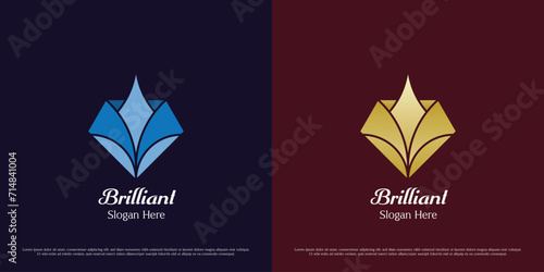 Diamond gem logo design illustration. Silhouette of gold beauty fashion lifestyle jewelry ring golden shining treasure gem earrings. Simple expensive rich shiny elegant glamor geometric icon symbol.