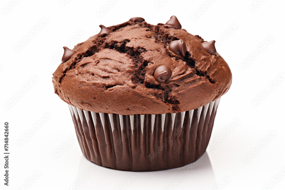 Chocolate Muffin isolated on white background.
