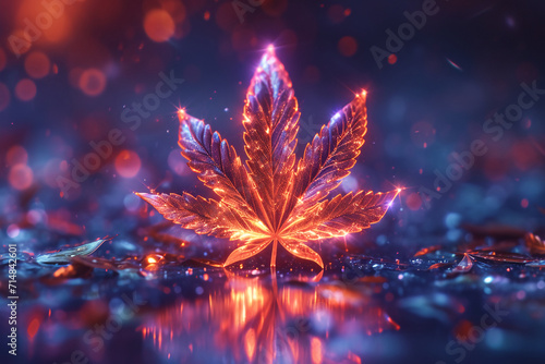 a stylized rainbow-iridescent cannabis icon symbol in the style of iridescent opalescent holographic