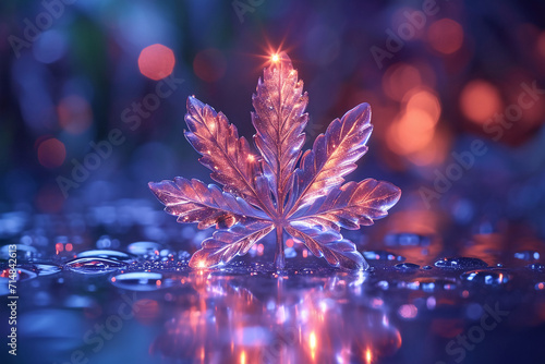 a stylized rainbow-iridescent cannabis icon symbol in the style of iridescent opalescent holographic