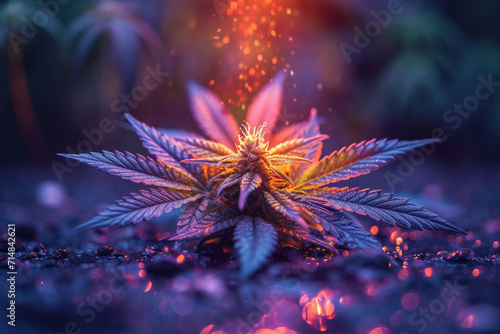 a stylized rainbow-iridescent cannabis icon symbol in the style of iridescent opalescent holographic