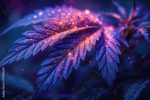 a stylized rainbow-iridescent cannabis icon symbol in the style of iridescent opalescent holographic